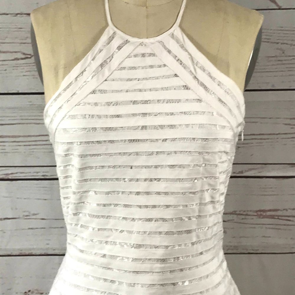 Parker NY White Karmen Lace Trim Silk Dress - Picture 4 of 12